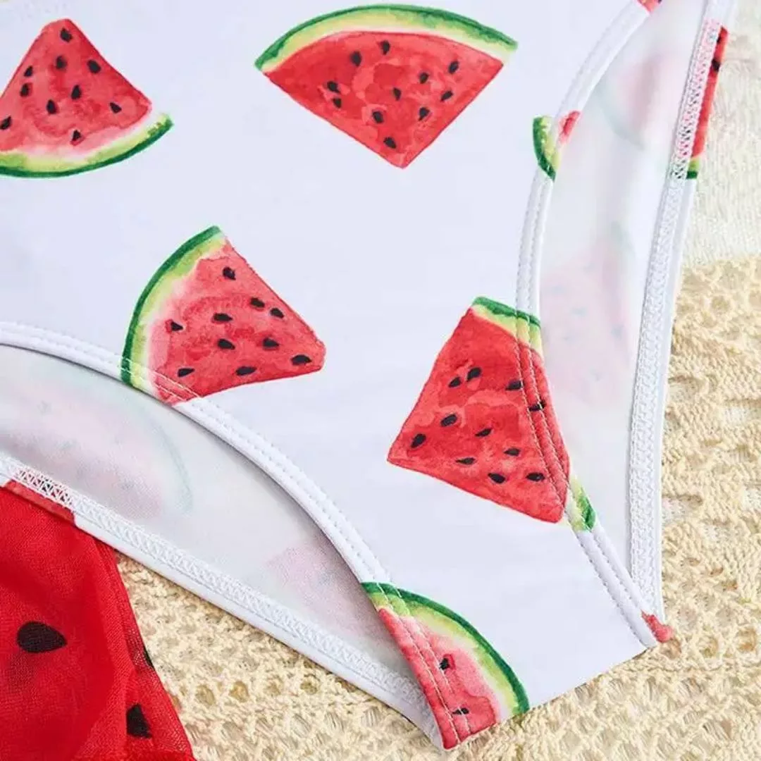 Maillot de bain 3 pièces pastèque – Look estival tendance, silhouette sublimée, parfait pour plage et piscine – Image 3