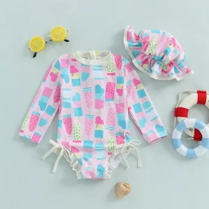 Maillot de bain avec chapeau fille – Protection UV élégante pour l’été, confort et style à la plage