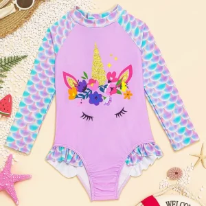 Maillot de bain licorne à manches longues – Protection UV 50+, look féerique et confort pour enfants à la plage