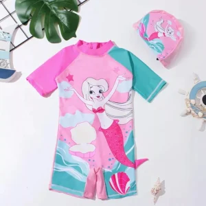 Maillot de bain sirène avec chapeau – Ensemble adorable pour petite fille – Été magique et protection solaire assurée