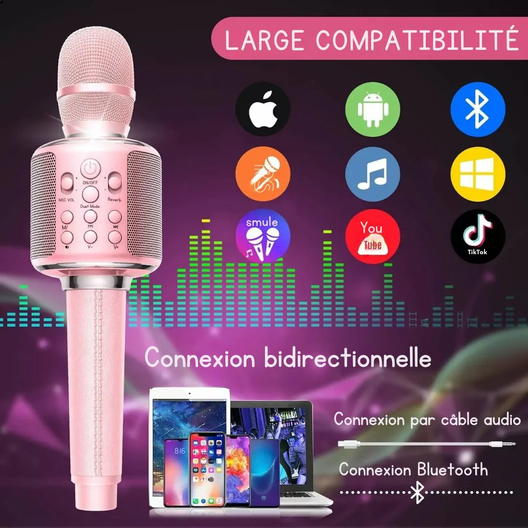 Micro karaoké sans fil avec enceinte intégrée – Ambiance festive instantanée à la maison ou en soirée – Image 5