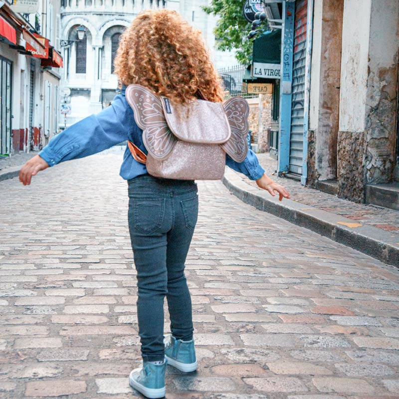 Petit sac à dos ailé Papillon, cuivre pailleté, Caramel & Cie – Image 4