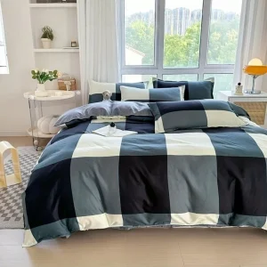 Parure de lit à grands carreaux modernes – Style contemporain et confort doux pour une chambre tendance