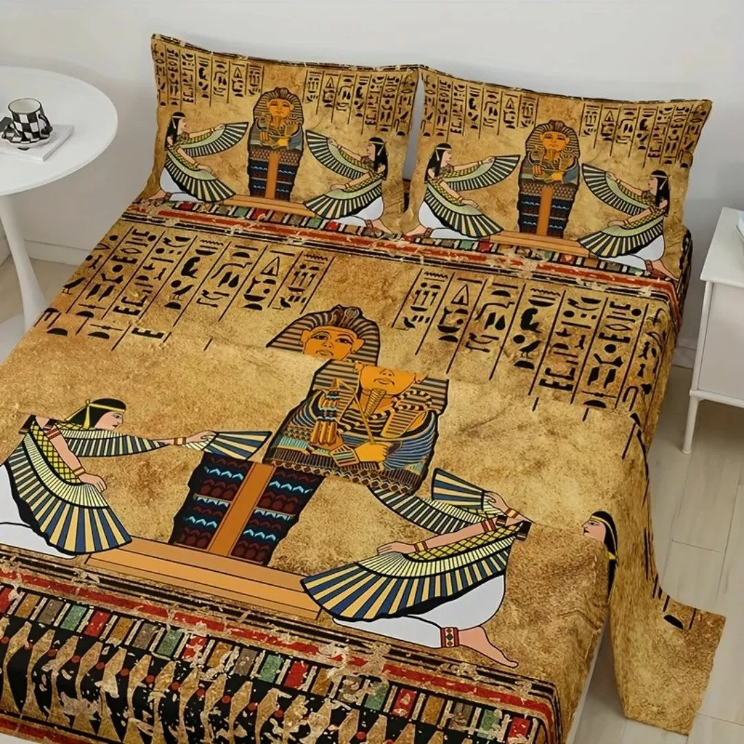 Parure de lit art égyptien antique – Décor luxueux et mystique pour chambre élégante – Confort et évasion garantis – Image 3