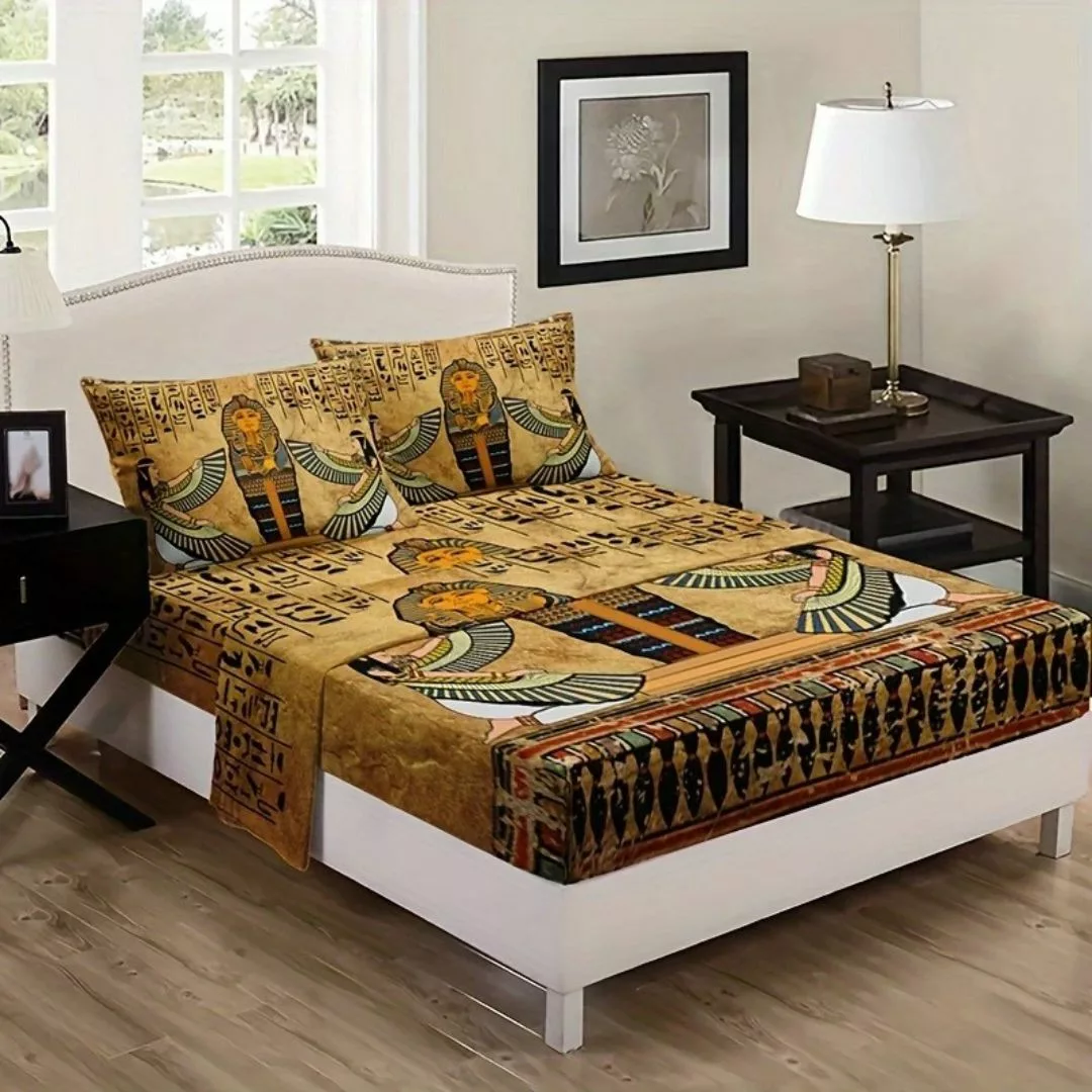 Parure de lit art égyptien antique – Décor luxueux et mystique pour chambre élégante – Confort et évasion garantis – Image 6