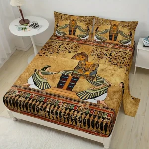 Parure de lit art égyptien antique – Décor luxueux et mystique pour chambre élégante – Confort et évasion garantis