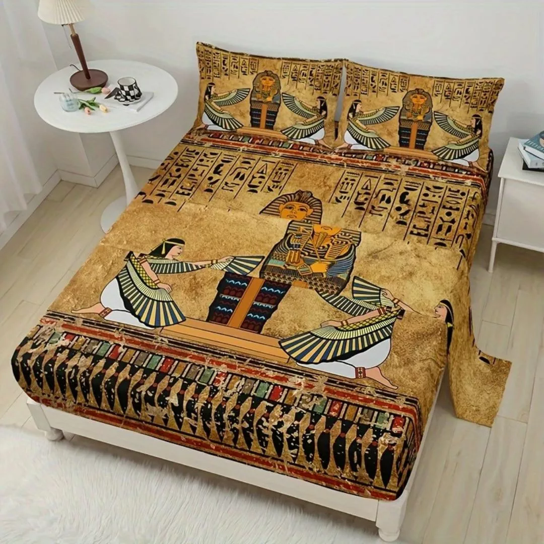 Parure de lit art égyptien antique – Décor luxueux et mystique pour chambre élégante – Confort et évasion garantis