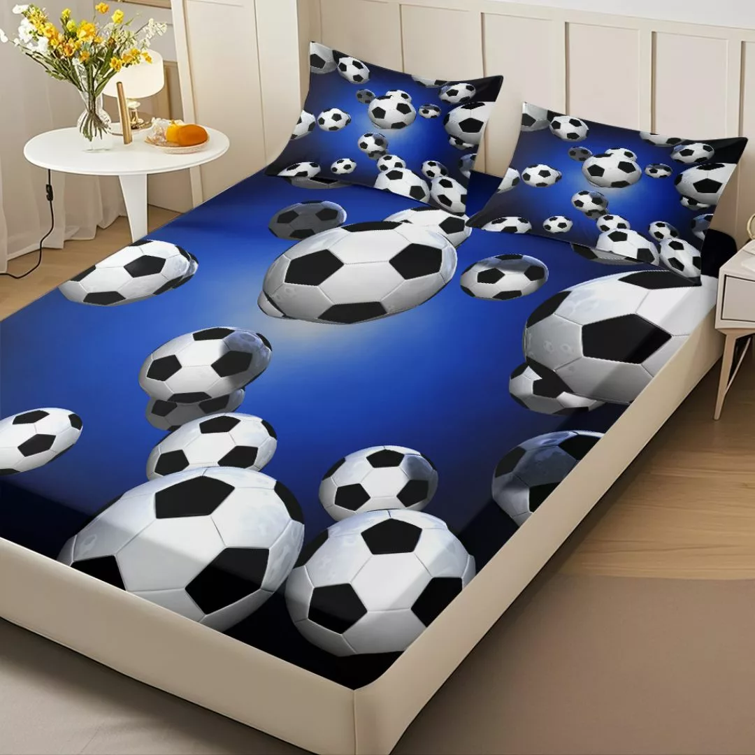 Parure de lit ballons de foot 3D – Ambiance sportive pour chambre d’enfant – Confort ultra doux et design réaliste – Image 2