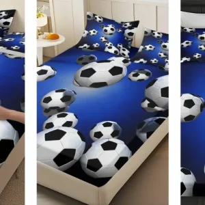 Parure de lit ballons de foot 3D – Ambiance sportive pour chambre d’enfant – Confort ultra doux et design réaliste