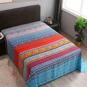 Parure de lit bohème rayures orientales – Ambiance chaleureuse et exotique pour un sommeil apaisant