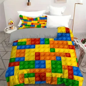 Parure de lit briques de construction colorées – Univers ludique et créatif pour chambre d&rsquo;enfant – Confort doux et amusant