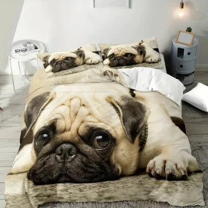 Parure de lit carlin regard attendrissant – Style unique pour les amoureux des chiens – Douceur et confort garantis