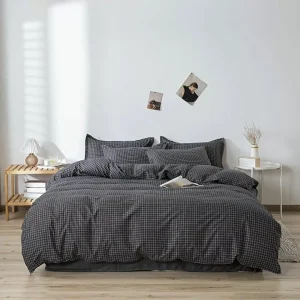 Parure de lit carreaux noirs minimalistes – Élégance moderne et sommeil raffiné – Style épuré pour chambre design