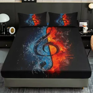 Parure de lit clé de sol feu et glace – Ambiance rock chic – Confort doux et design musical unique