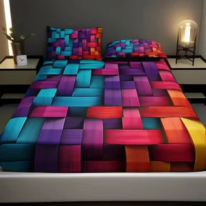 Parure de lit design tressé multicolore – Ambiance chaleureuse et déco tendance – Douceur et style assurés