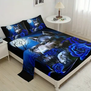 Parure de lit loups et roses bleues – Ambiance mystique et romantique pour chambre unique et chaleureuse