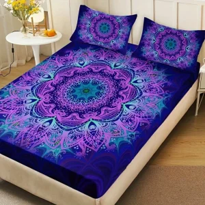 Parure de lit mandala violet hypnotique – Ambiance zen et relaxante pour un sommeil profond et réparateur