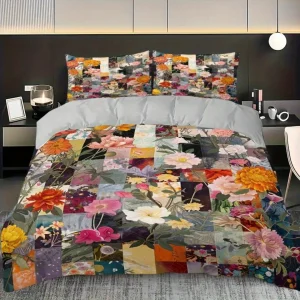 Parure de lit patchwork fleurs vintage – Ambiance bohème chic pour une chambre romantique et chaleureuse