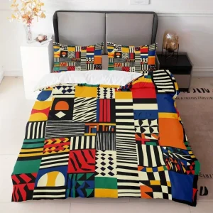 Parure de lit patchwork géométrique pop – Couleurs vibrantes pour chambre moderne et déco originale