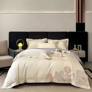 Parure de lit satin fleurs brodées – Douceur luxueuse et élégance florale pour un sommeil apaisant