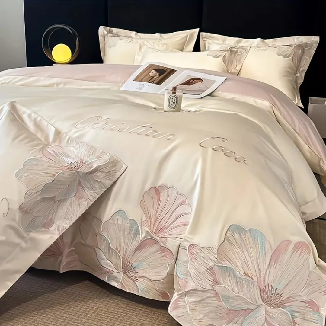 Parure de lit satin fleurs brodées – Douceur luxueuse et élégance florale pour un sommeil apaisant – Image 7
