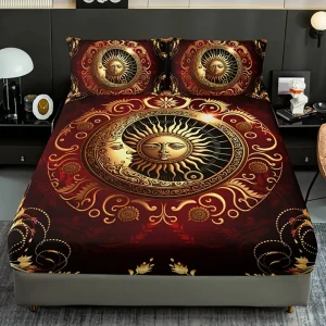 Parure de lit soleil lune dorés royaux – Élégance mystique et confort luxueux pour des nuits féériques