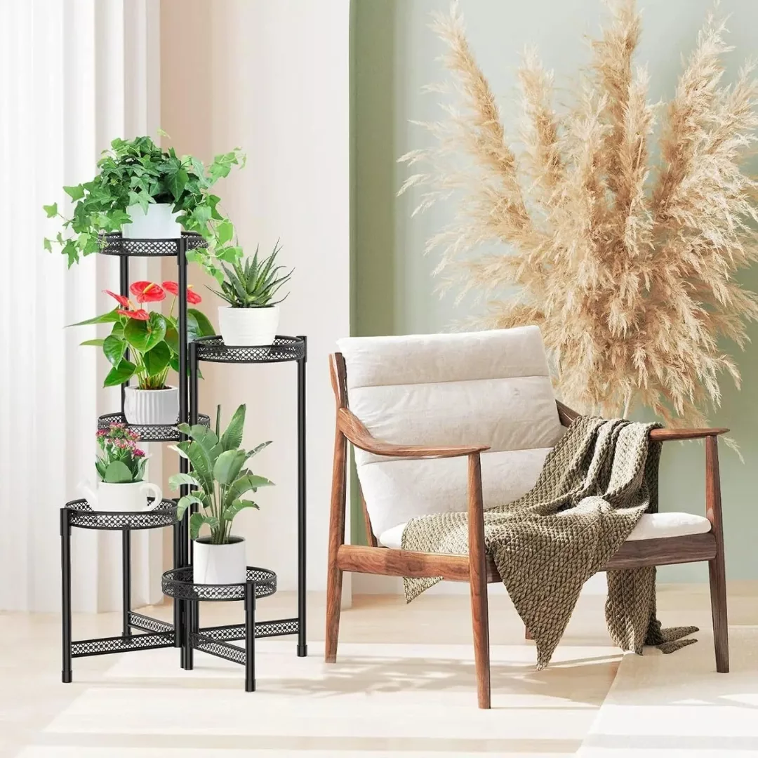 Porte-plantes extérieur en métal pliable – Design élégant, gain de place, parfait pour balcon ou terrasse – Image 2