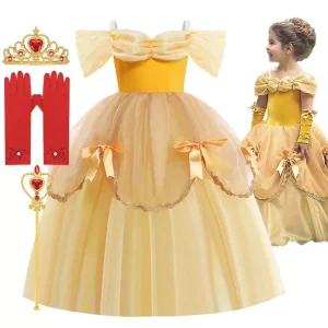 Robe La Belle et la Bête – Déguisement féerique princesse Disney pour fille – Idéal anniversaire et carnaval