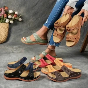 Sandales larges cousues confort femme – Marche sans douleur tout l’été – Maintien parfait et style élégant