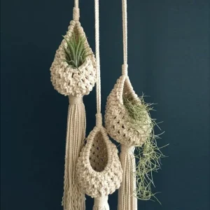Suspension extérieure en macramé naturel – Ambiance bohème chic pour jardin ou terrasse – Fait main et résistant