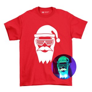 T-shirt enfant phosphorescent Cool Santa et lampe led, Rouge/blanc
