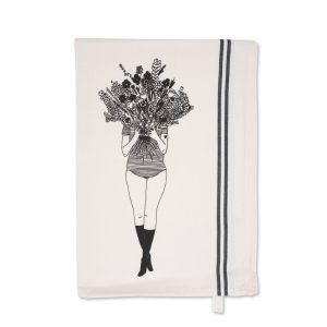 Torchon de cuisine en coton, Fille au bouquet de fleurs, Helen B