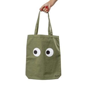 Totebag coton «Eyes» vert kaki, Fisura