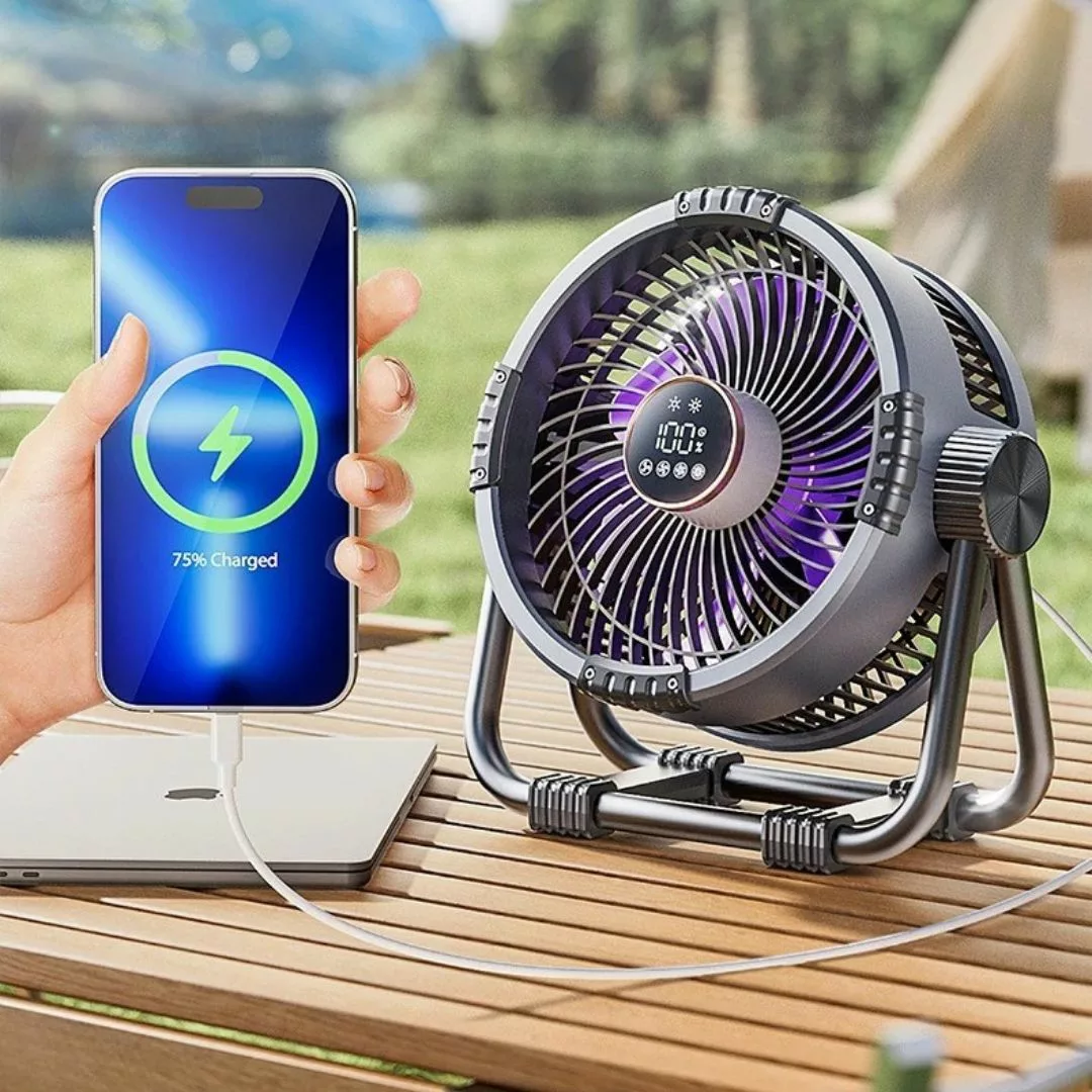 Ventilateur led lumineux portatif pour jardin fête – Ambiance magique et fraîcheur instantanée en extérieur – Image 4